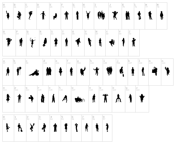 Human Silhouettes Free Six font map